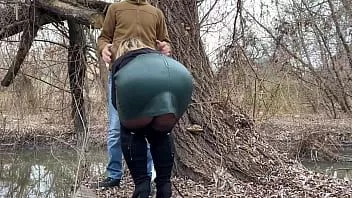 play Squeezing my stepmother in law's fat ass in a leather skirt before she helps me pee outside