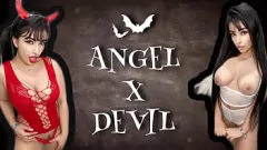Afspelen Jerk af naar anime cosplay: Big Tits Angel vs. Big Ass Devil Joi